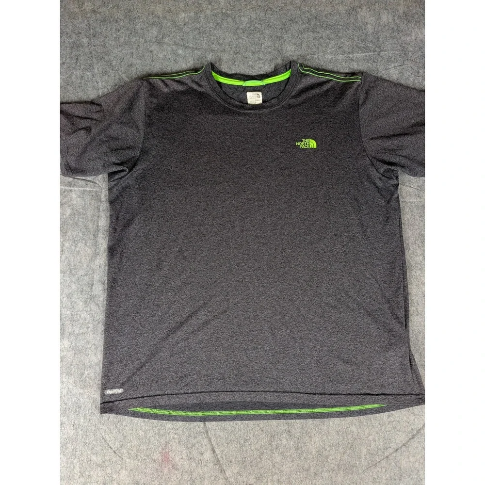 The North Face Mens VaporWick Performance T-Shirt Charcoal Neon Green Heather L